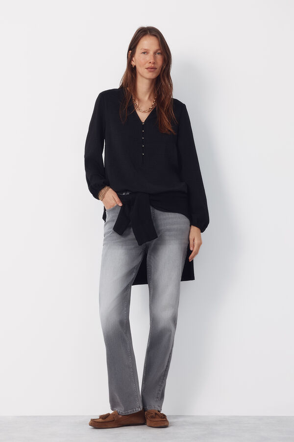 Cortefiel Mandarin blouse with buttons Black