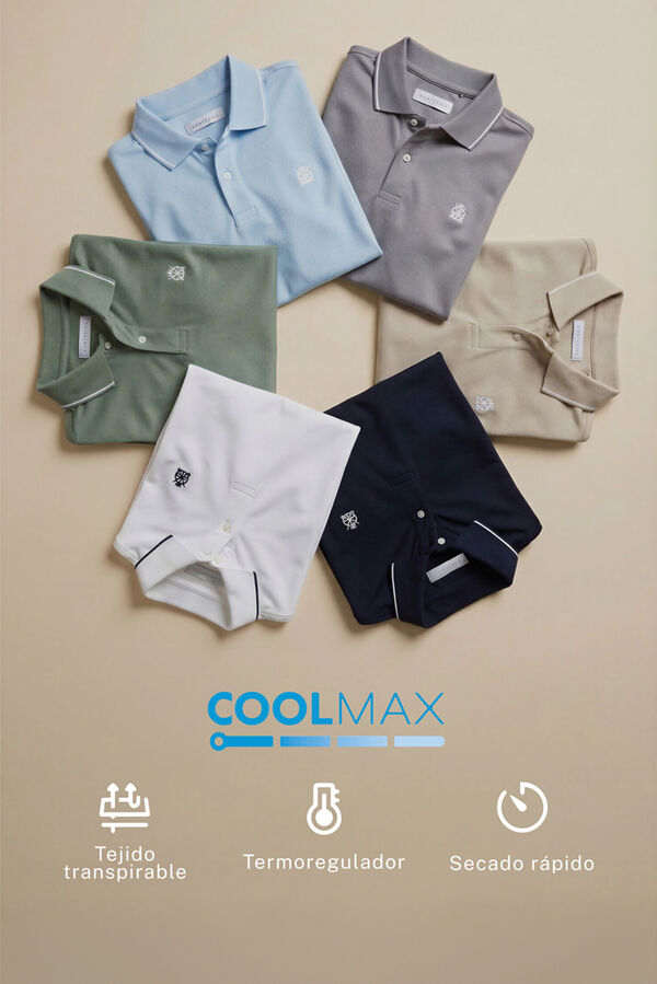 Cortefiel COOLMAX&reg; jacquard collar polo shirt White