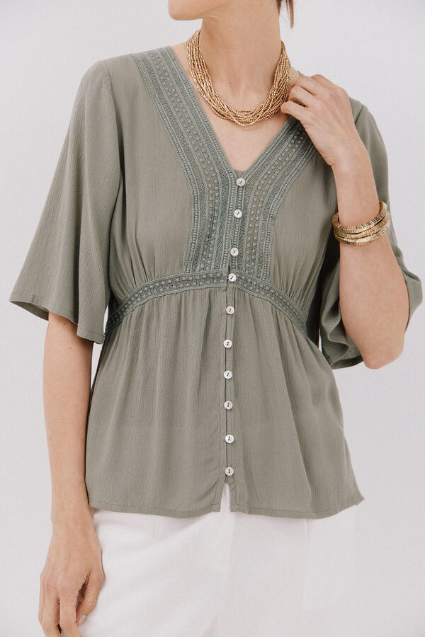Cortefiel lace blouse with ruffles Kaki