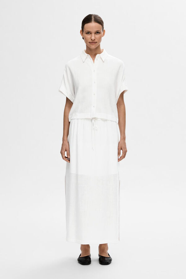 Cortefiel Linen midi skirt. Regular fit. White