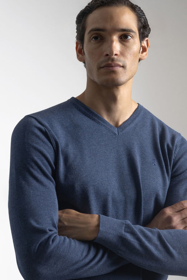 PuroEGO Camisola gola em bico algodão Azul