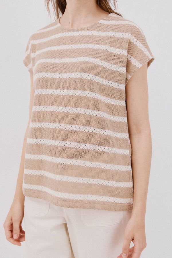 Cortefiel striped structured t-shirt Ivory