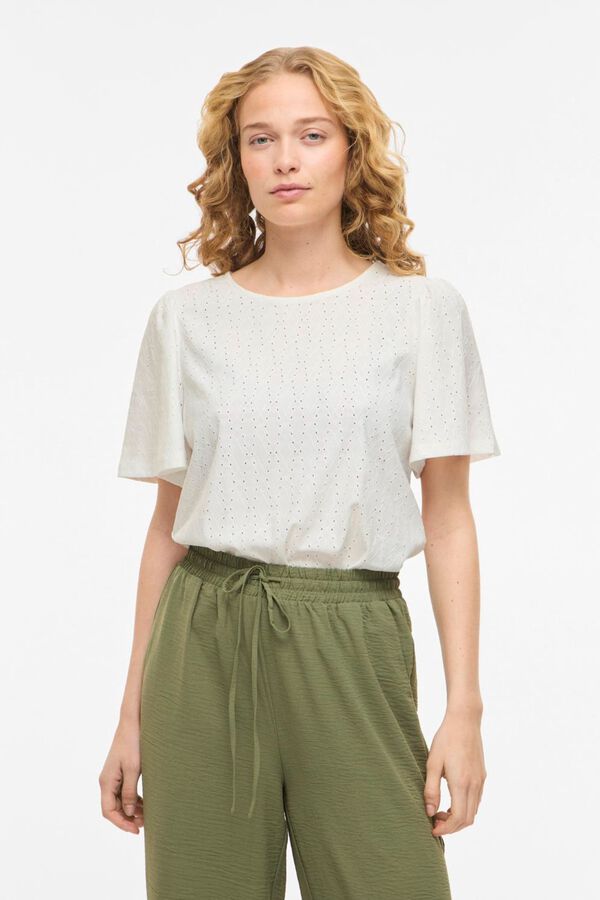 Vila Short sleeve openwork top White