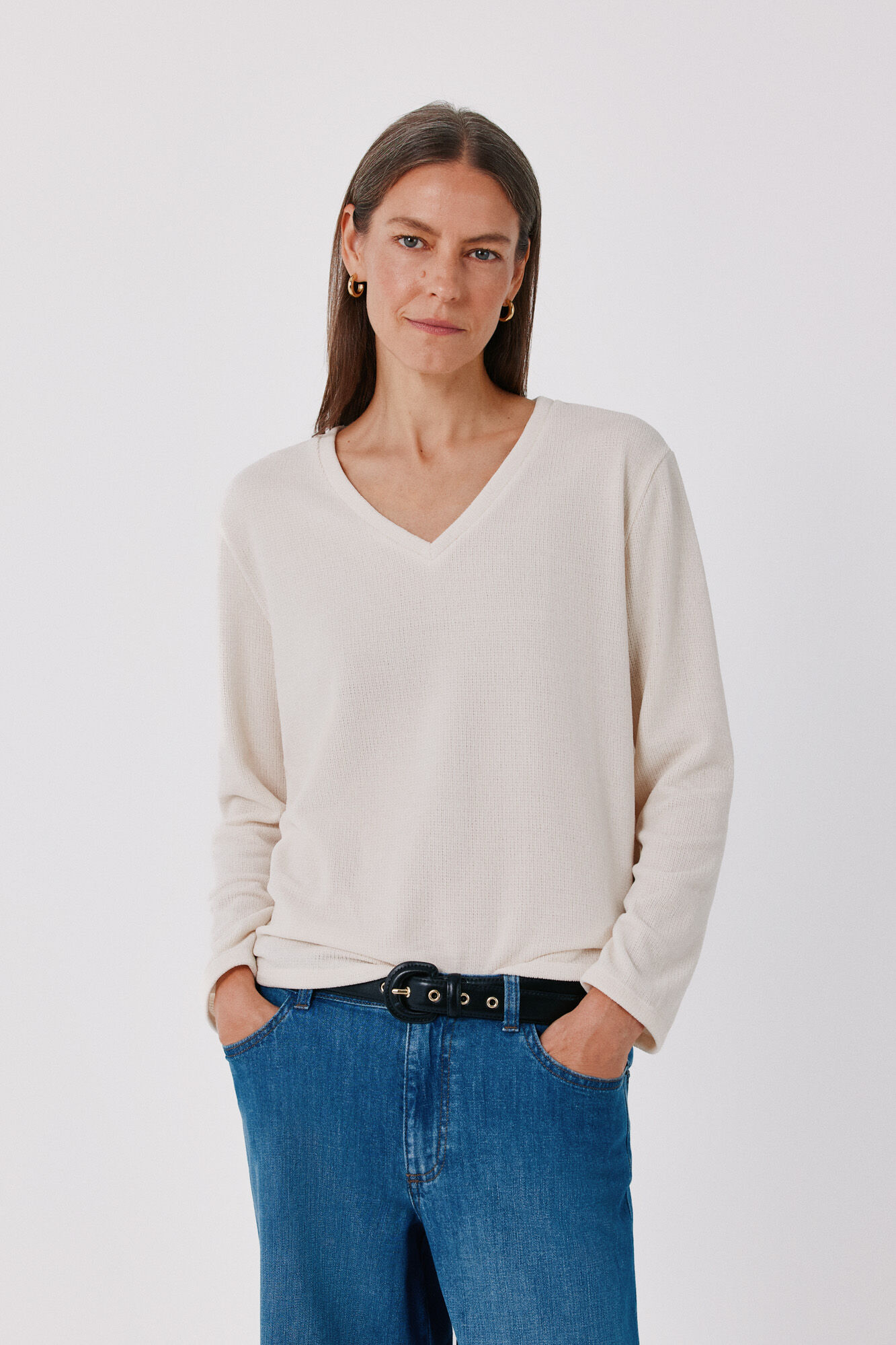 Cortefiel Chenille V-neck T-shirt