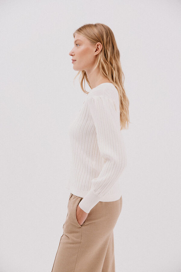 Cortefiel V-neck jumper with buttons Ivory