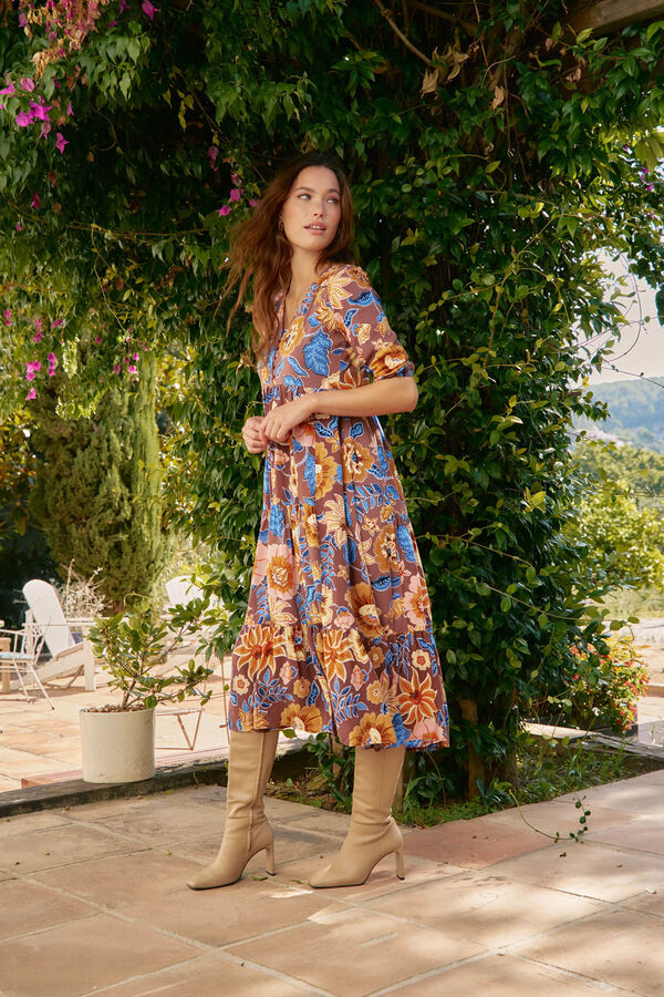 Jaase Vestido midi Eve com estampado de terra Multicolorido