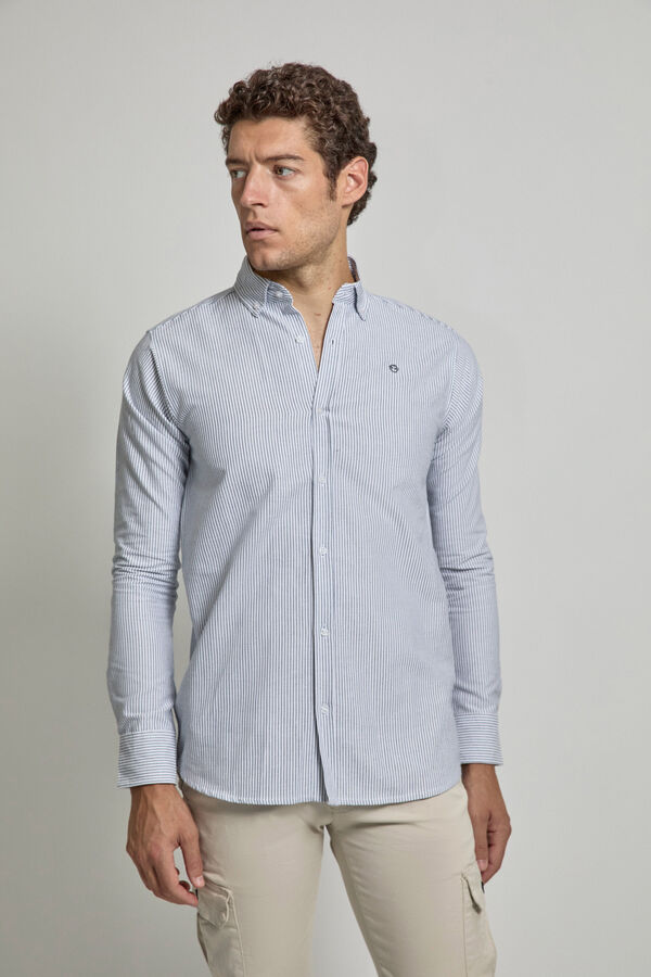 Street Monkey Striped Oxford Shirt  Navy