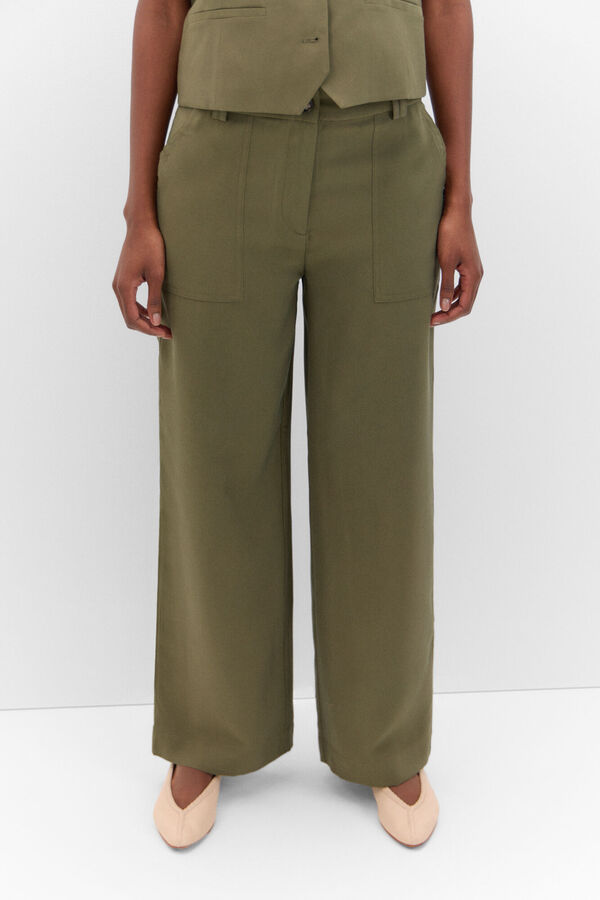 Cortefiel Pantalón cargo ancho Green