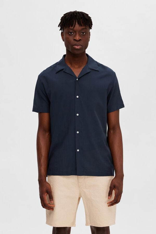 Cortefiel Short sleeve shirt made with tencel and organic cotton. Grey