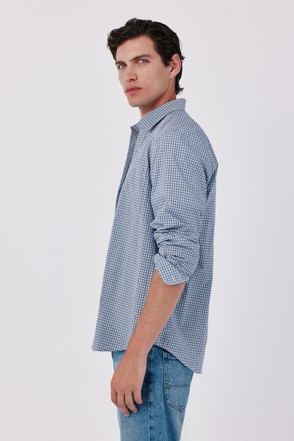 Cortefiel Cotton poplin plaid shirt Navy