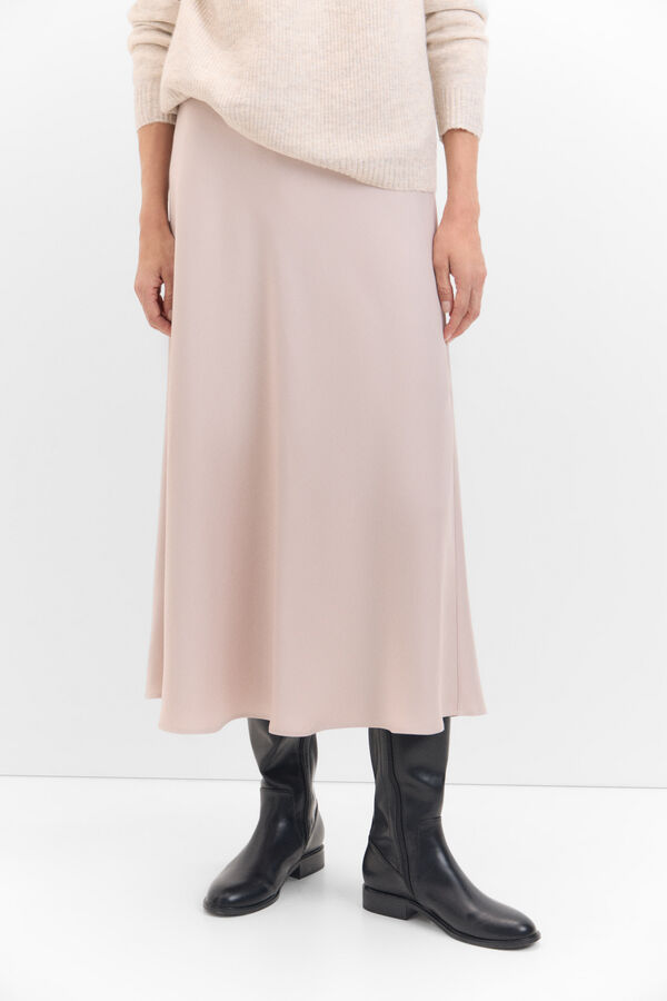 Cortefiel Satin-finish midi skirt Beige