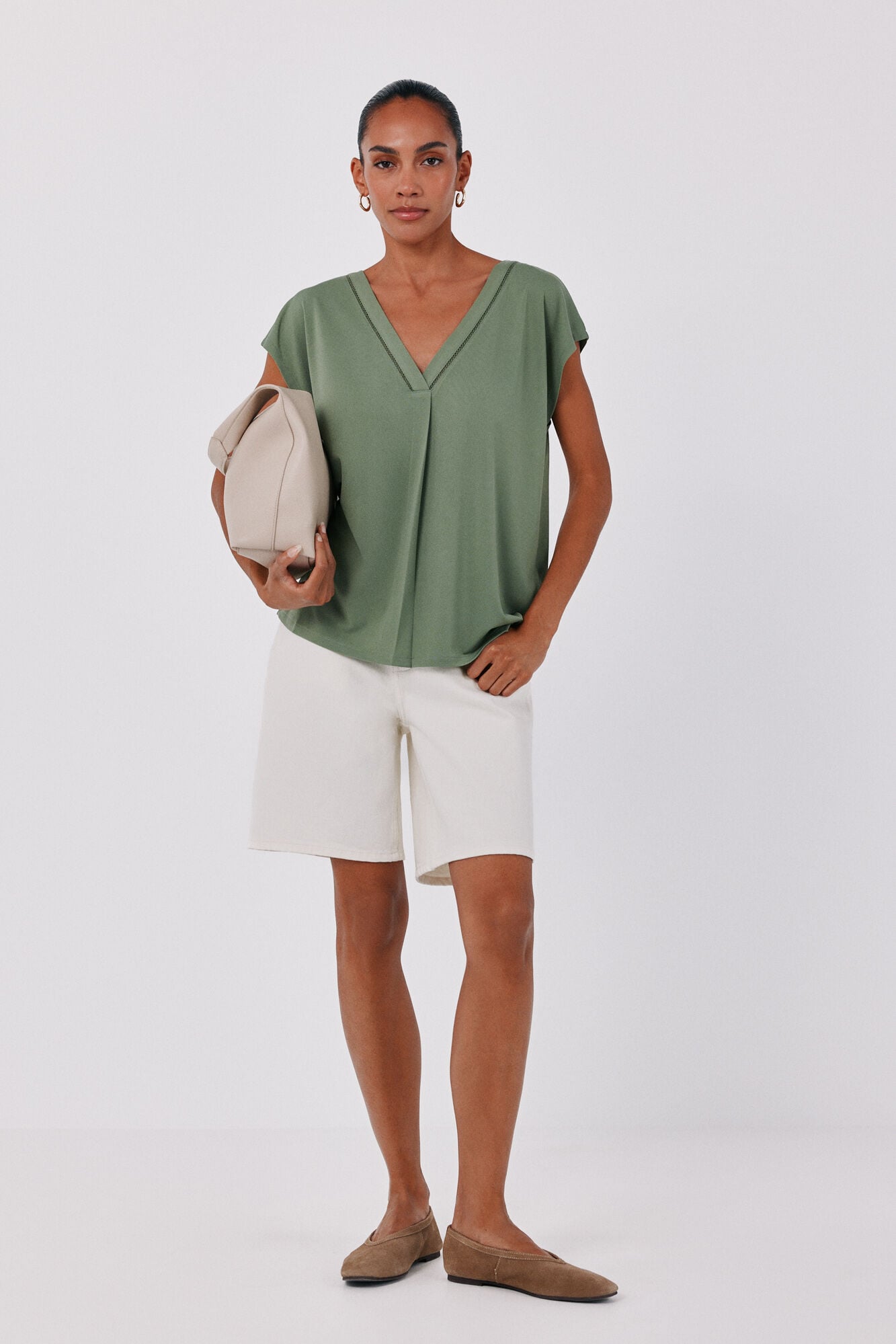 Cortefiel V-neck T-shirt with lace detail