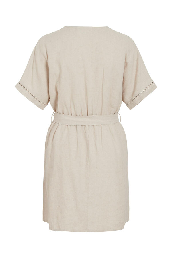 Cortefiel Short linen dress with tie waist Brown