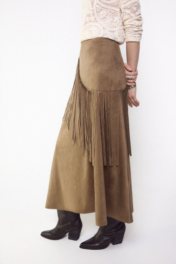 Slowlove Falda antelina con flecos Castanho