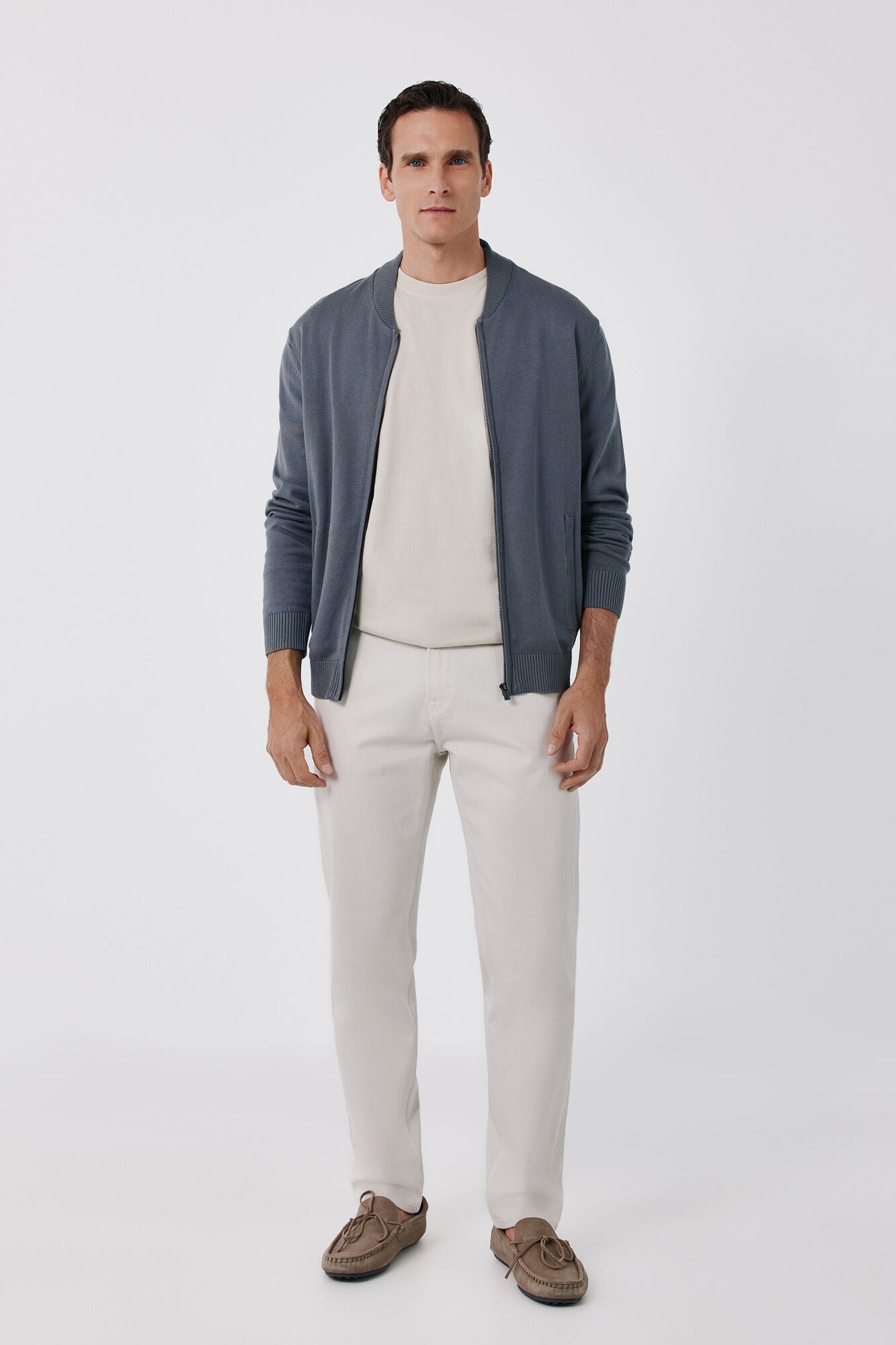 Cortefiel Cotton fine knit zip fastening cardigan