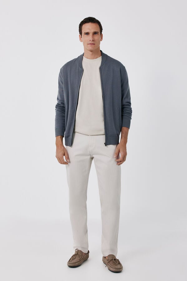 Cortefiel Cotton fine knit zip fastening cardigan Grey