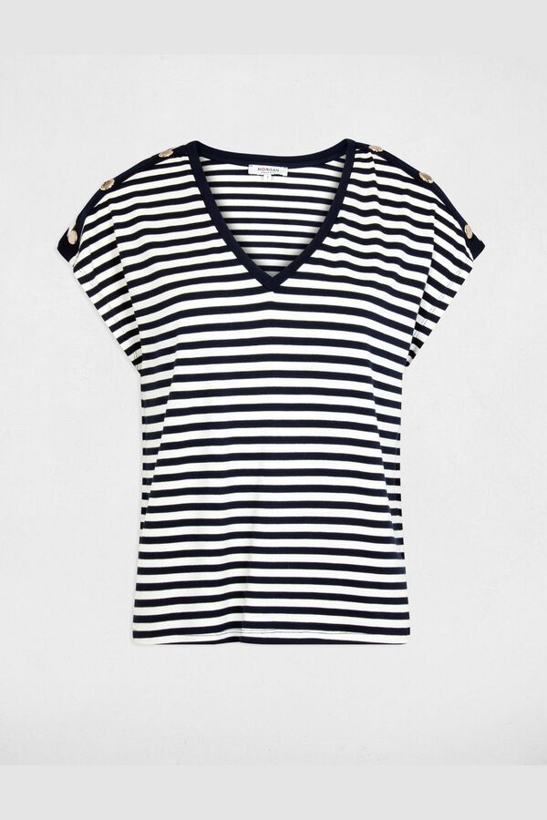 Morgan Striped V-neck T-shirt Navy