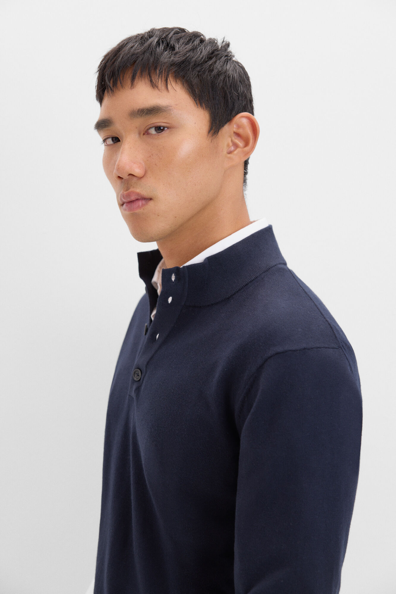 Cotton silk cashmere high neck jumper with buttons Men s jumpers and cardigans Cortefiel