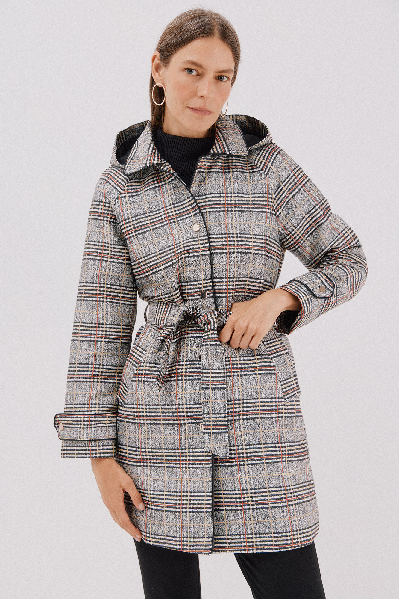 Cortefiel Satin trench coat with detachable hood