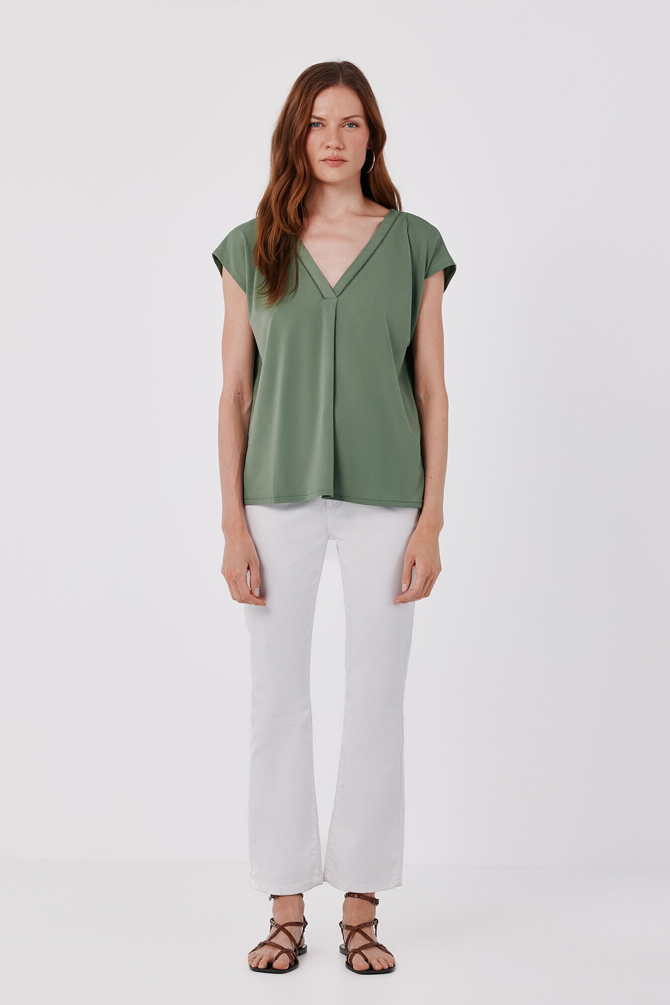 Cortefiel V-neck T-shirt with lace detail