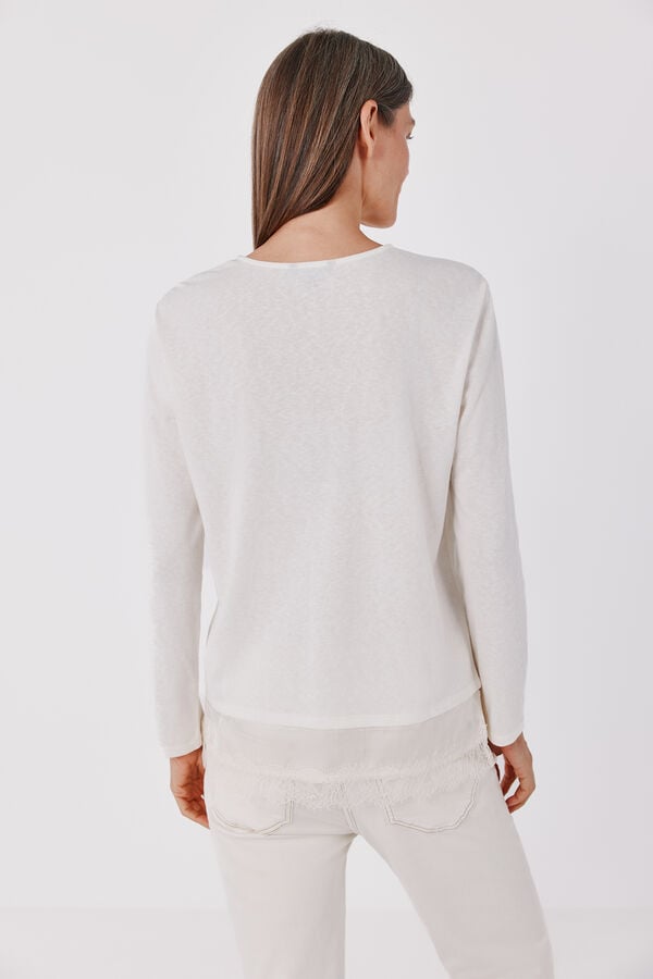 Cortefiel Plain hem T-shirt with lace detail Ivory