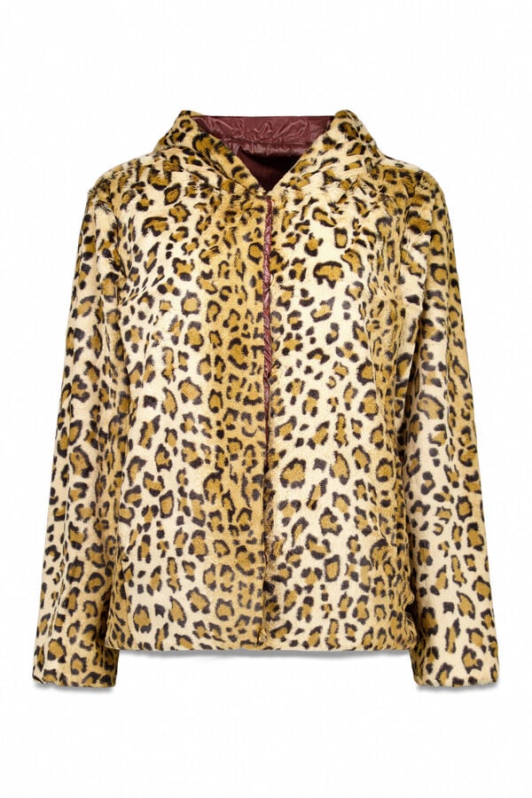 Cortefiel Short reversible faux fur jacket Dark brown