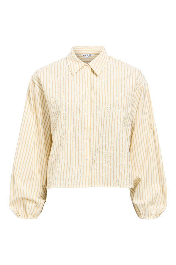Object Striped embroidered shirt Beige