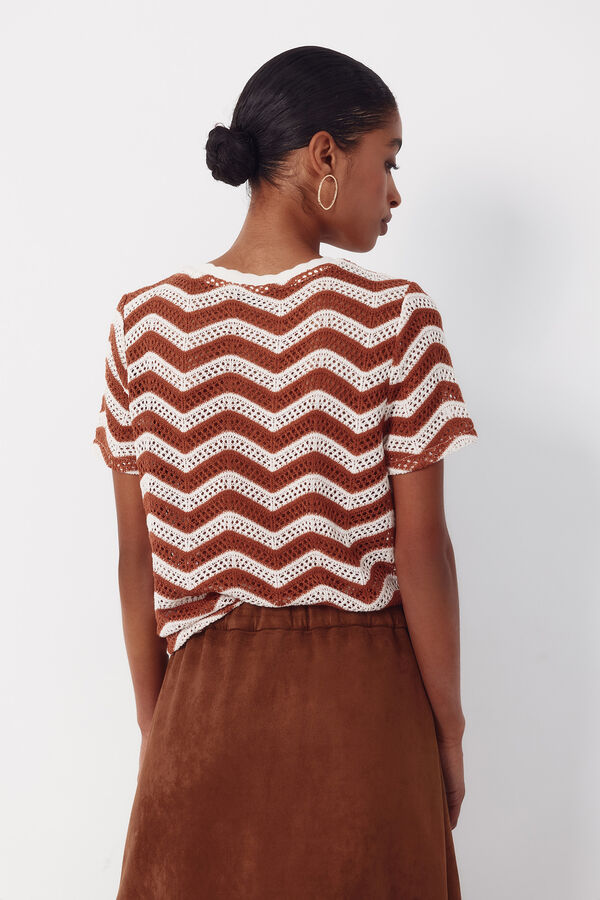 Cortefiel Top crochet zig-zag Brown