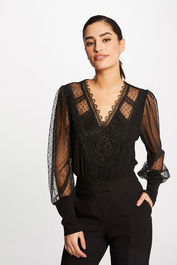 Morgan T-shirt manga comprida com plumas Preto