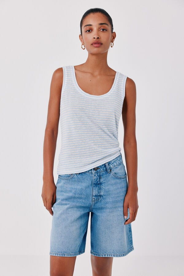 Cortefiel Linen tank top Printed blue
