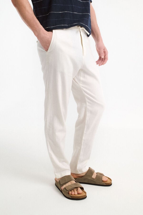 Selected Cal&ccedil;as de linho com ajuste relaxado Branco