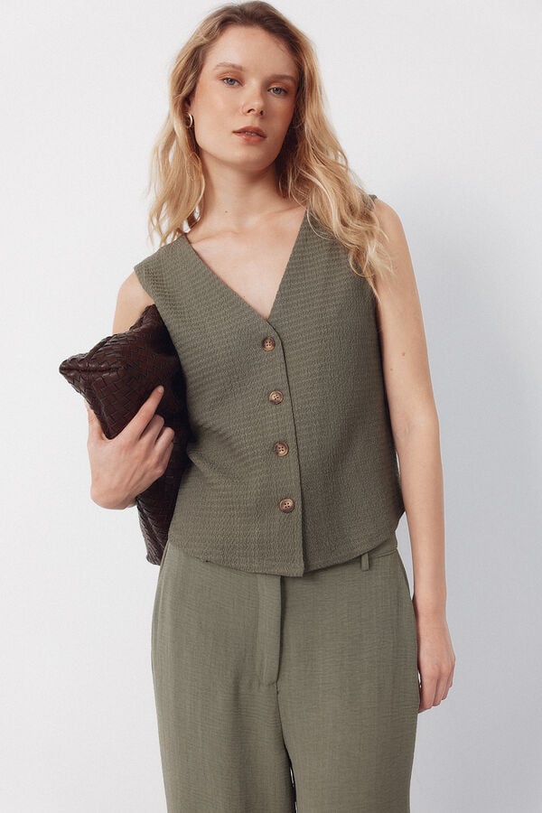 Cortefiel Structured jersey-knit vest Kaki