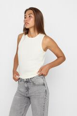 Cortefiel Ribbed vest top Ivory