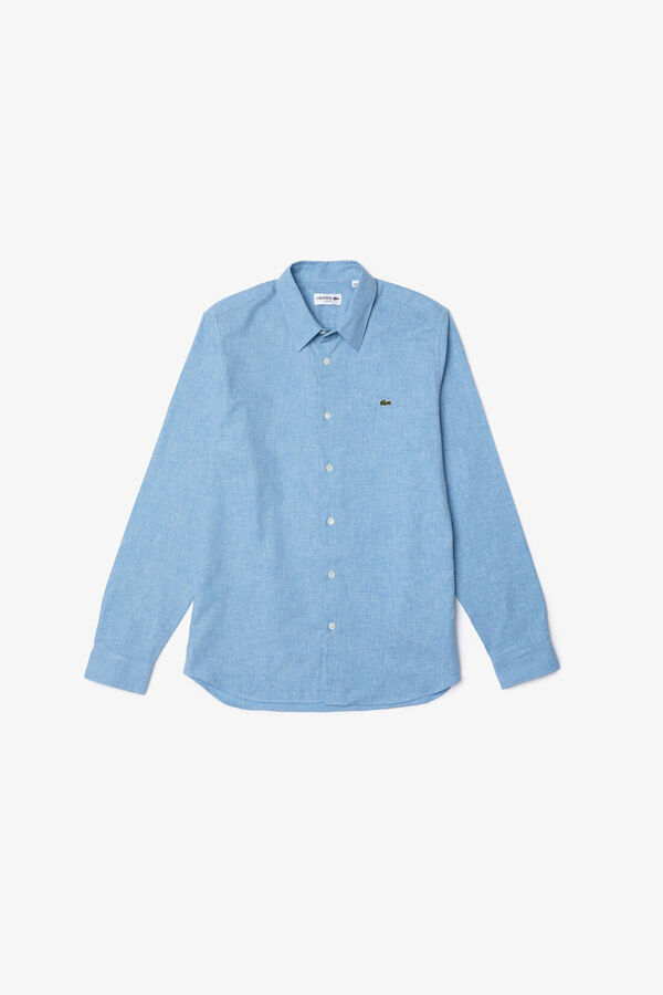 Lacoste Camisa lisa em algod&atilde;o Azul