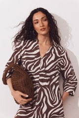 Cortefiel Printed cotton shirt kaftan Printed brown