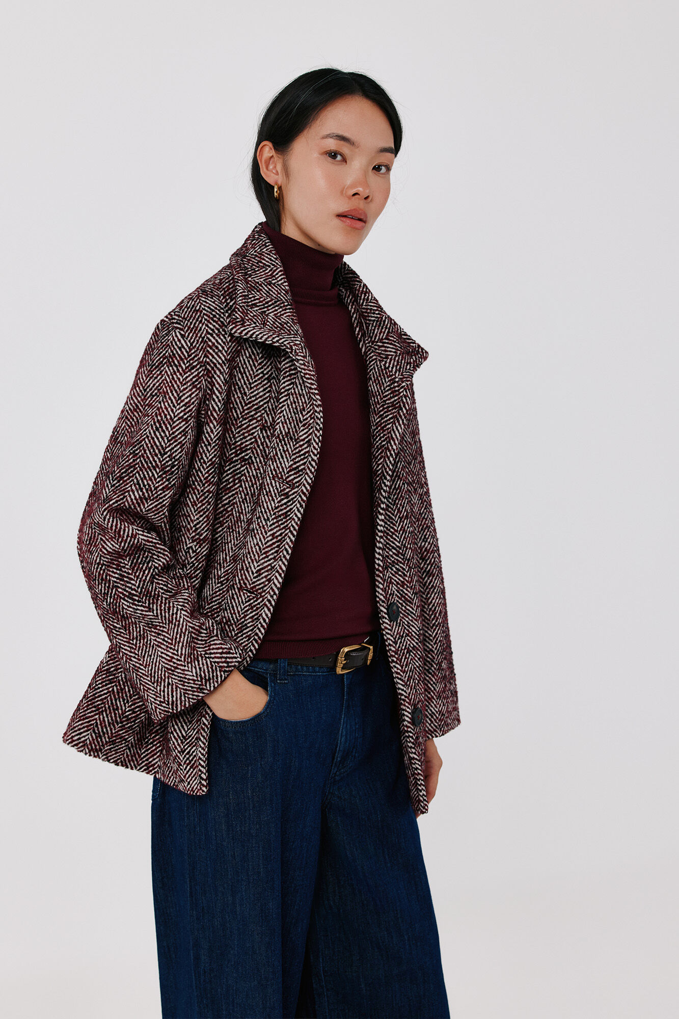 Cortefiel Short funnel neck coat