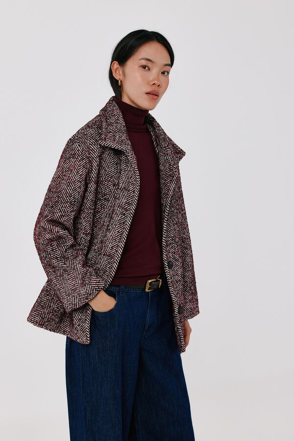 Cortefiel Short funnel neck coat Maroon