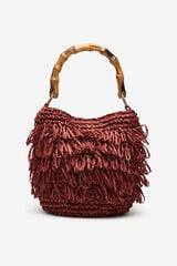 Cortefiel Raffia fringed handbag Maroon