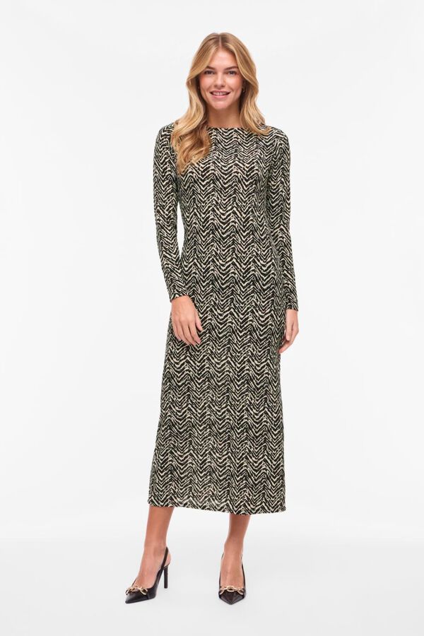 Vila Vestido midi estampado de manga comprida Cinzento