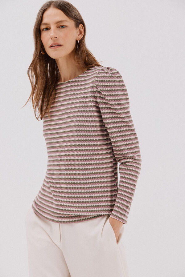 Cortefiel multicoloured striped structured top Printed green