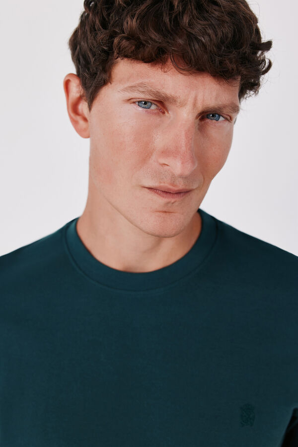 Cortefiel Piqu&eacute; fabric basic T-shirt Dark green
