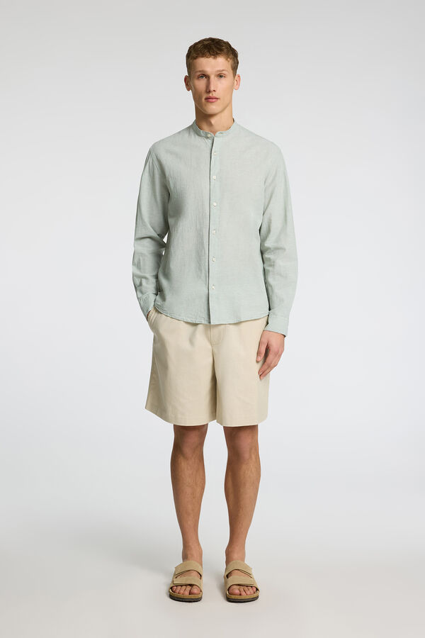 Selected Camisa de lino cuello mao Verde