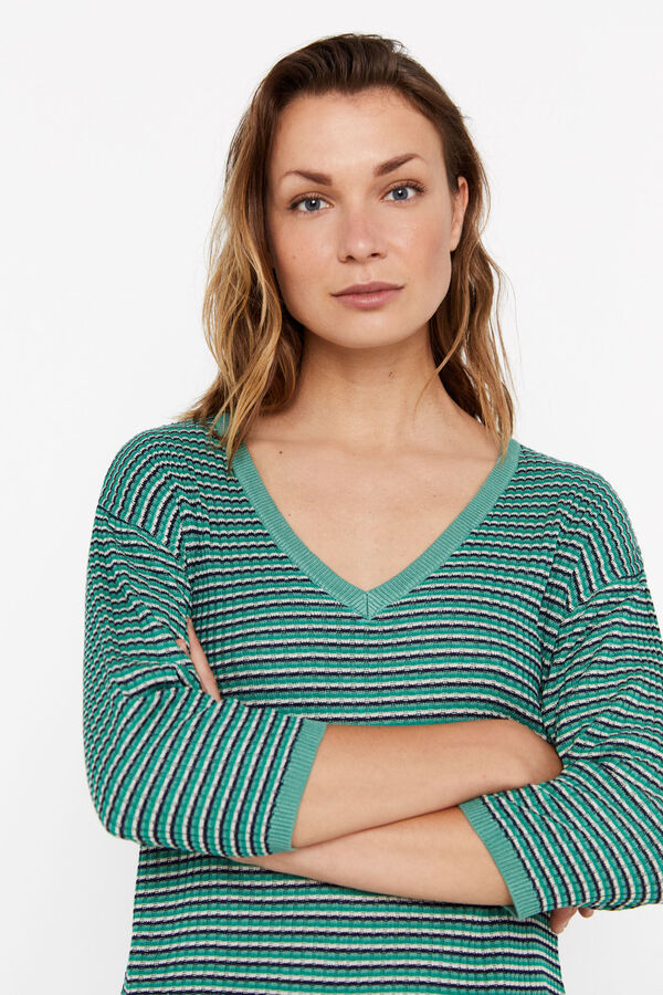 Cortefiel Lurex multi-stripe jumper Green