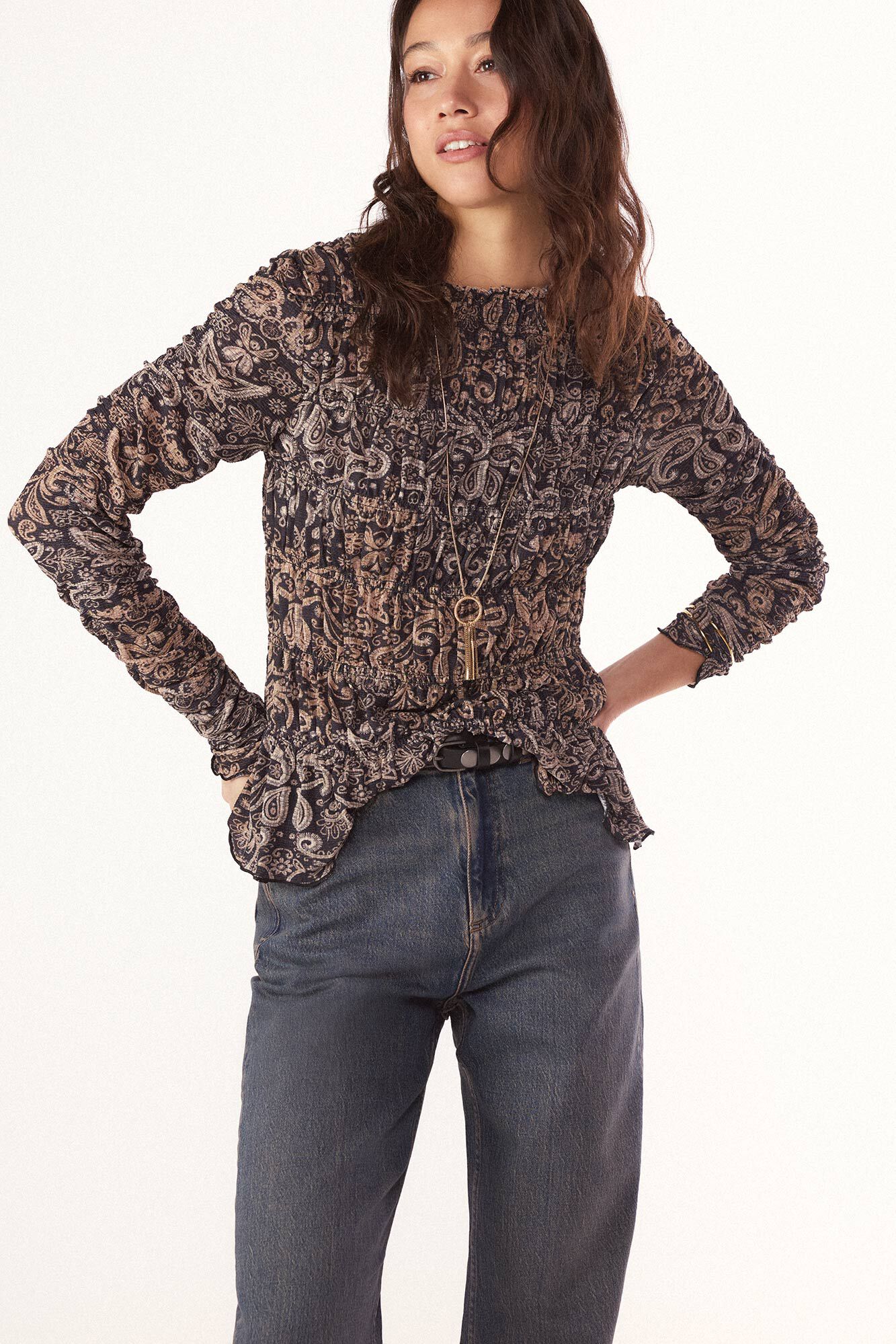 Slowlove Top frunces estampado