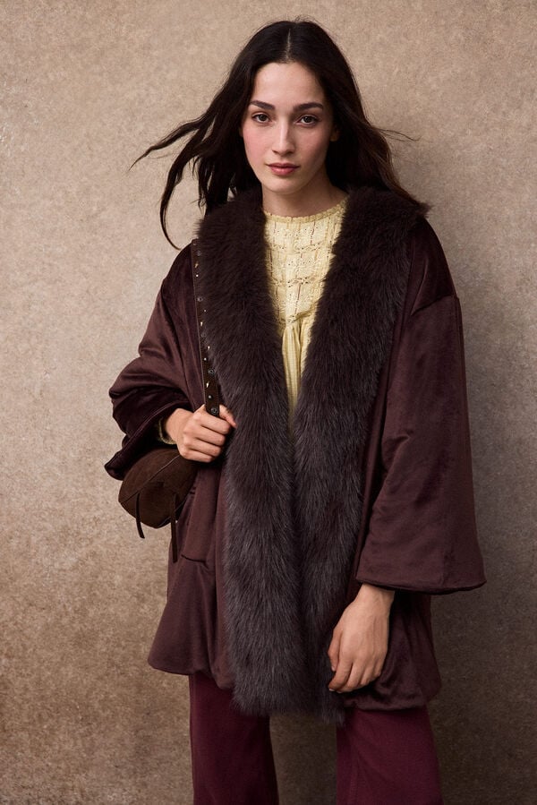 Slowlove Velvet faux fur coat Nude