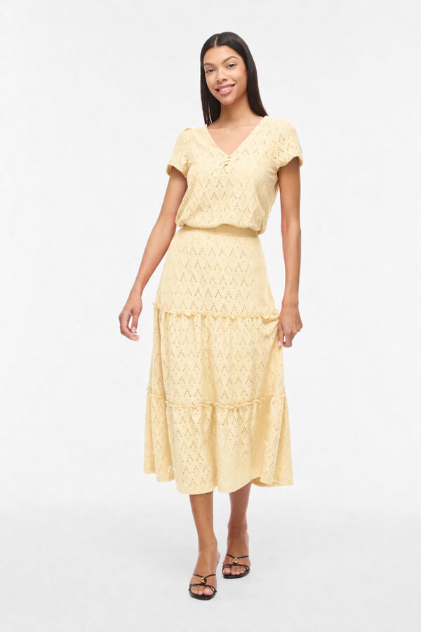 Vila Falda midi con calados de algod&oacute;n Amarillo
