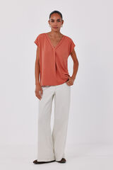 Cortefiel V-neck T-shirt with lace detail Coral