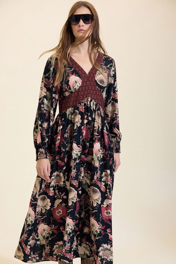 Vestido largo con estampado mixto