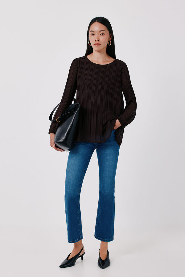 Cortefiel Pleated blouse Dark brown