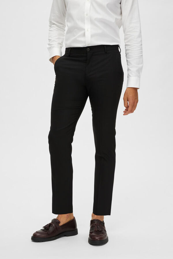 Selected Calças de fato Slim Fit com lã Preto